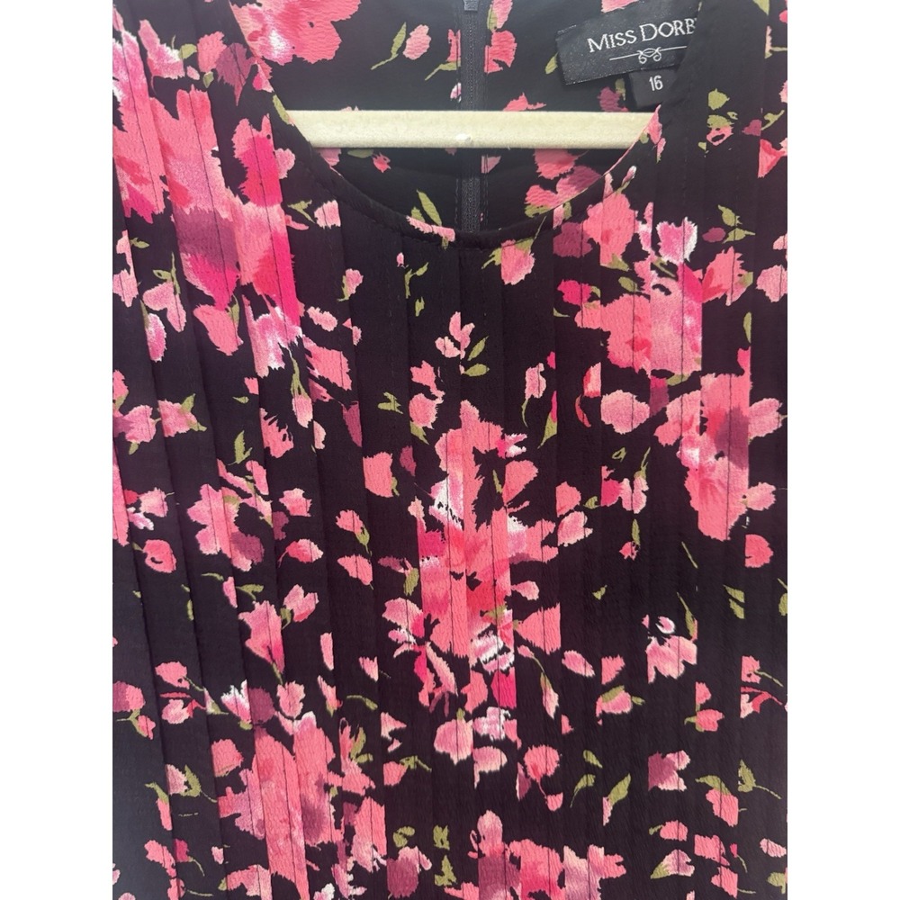 VTG Cottage Core Dress Maxi 90s Floral Pink Black WhimsiGoth Tie Back Pleated XL - Picture 2 of 6